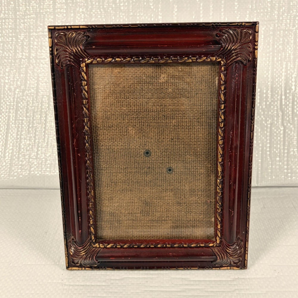 Vintage Ornate Mahogany Red and Gold Picture Frame 5x7 Tabletop Wall Decor